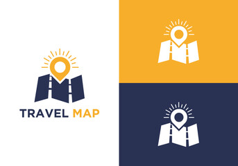 Road map logo design template, vector illustration of a location map and route icon. Travel and business route logo