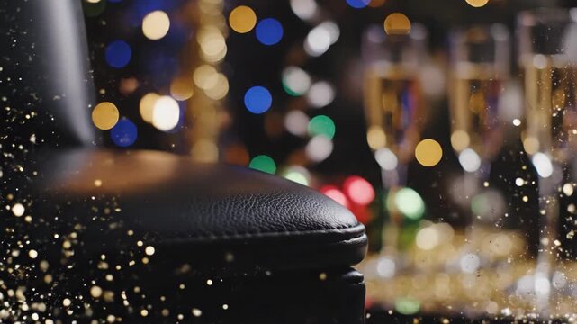 Sparkling New Years Eve Celebration with Champagne and Festive Lights.
