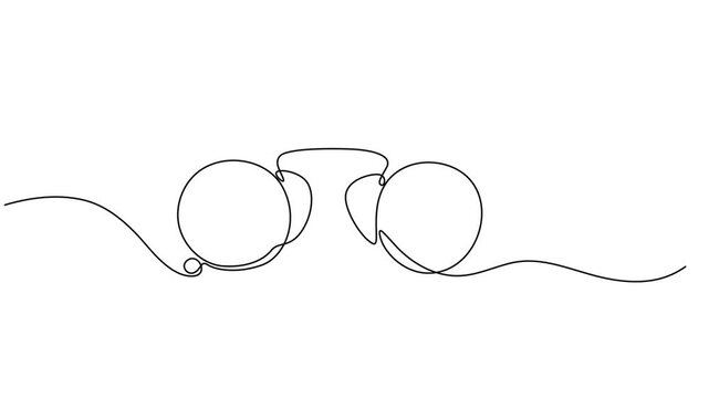 one continuous single drawn line art doodle glass, retro, pince-nez, eyeglass, old. Isolated hand-drawn outline image on white background. 4K, vintage antique Eye glass animation continuous one line.