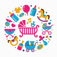 A lively image illustrating a fancy baby crib surrounded by toys, bubbles, and other playful elements, evoking a sense of wonder and childhood magic.