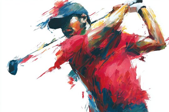 Dynamic abstract representation captures a sportsman executing a powerful golf swing