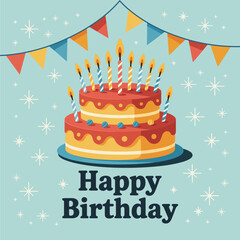 A beautifully designed birthday cake adorned with colorful candles, conveying the joy and celebration of birthdays, perfect for festive occasions and events.