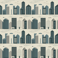 An intricate pattern representing an urban skyline with diverse building structures, showcasing a mix of modern and traditional designs, perfect for various projects.
