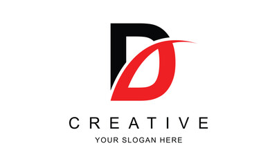abstract black red D letter logo design.