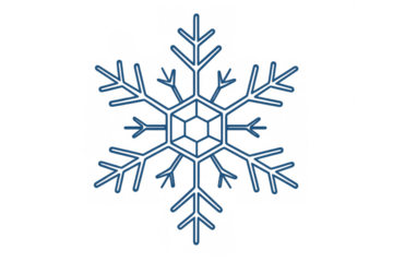 Blue snowflake line icon representing cold winter weather, ice crystal, and frost on a transparent background