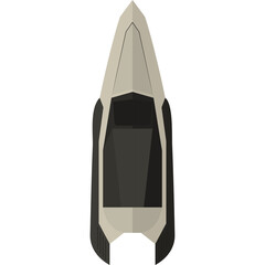 Top Down View Of A Sleek Gray And Black Speedboat With A Pointed Bow Isolated On A White Transparent Background