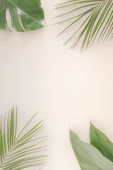 Minimal tropical leaves background with copy space