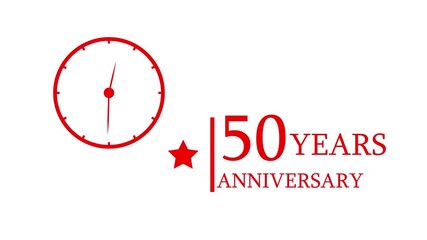 50 Years Anniversary Animation 4K Clock and star symbols glow with 50 years celebration text. Perfect background for birthday and anniversary videos. - Powered by Adobe