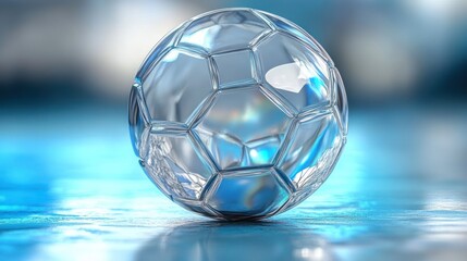 Naklejka premium Crystal Soccer Ball on Reflective Surface