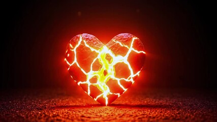 Fiery red heart illustration burning with flame and smoke against a black background, a hot symbol of love and energy