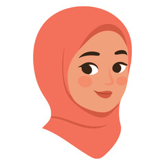 muslim woman wearing hijab face avatar profile flat color vector illustration template design