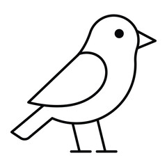 Bird vector icon. Simple black outline of standing bird with wing and beak. Minimal flat line art design for nature, wildlife, or animal symbol use.