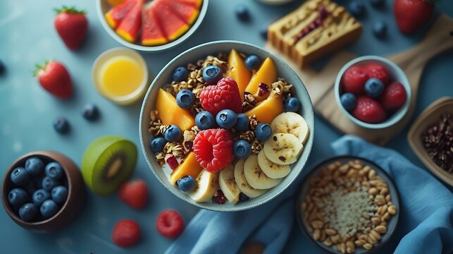 Vibrant fruit bowl breakfast spread variety HD images - Powered by Adobe