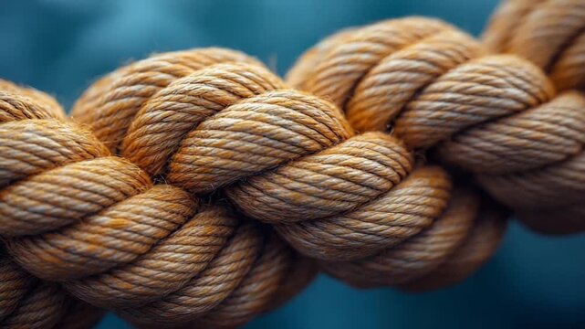 Close-up of braided rope against soft blue background