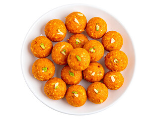 plate of Indian ladoo sweets top view isolated on white and transparent, background