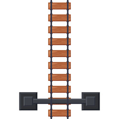 Top Down View Of Railway Tracks With Wooden Sleepers And Dark Gray Base In Vertical Orientation Isolated On Transparent Background