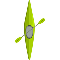 Top View Of A Bright Green Kayak With A Gray Seat And A Paddle On A White Background