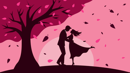 Romantic Couple Dancing Under Trees at Sunset