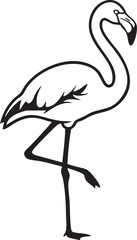 Monochrome tropical bird icon, elegant flamingo silhouette isolated on white.