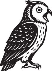Simple owl line art with open beak, wildlife bird graphic design