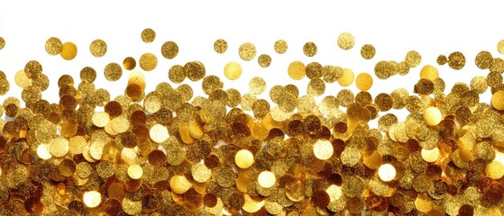 Gold confetti, densely packed, fades to sparse on white