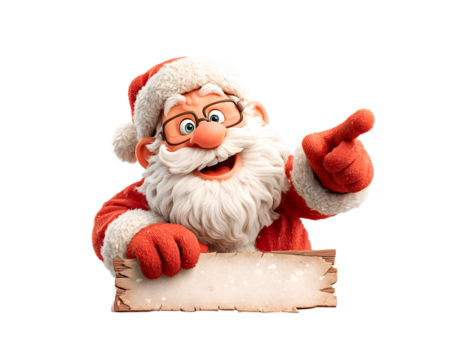 Santa Cartoon Pointing Down from Behind Sign