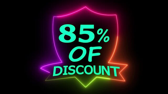 Vibrant Neon 85 Percent Discount Sign Animation Glowing Promotion Advertisement