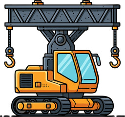 Heavy-duty yellow crawler crane with a large overhead beam and hooks.