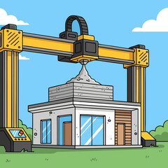 Large-scale 3D printer constructing a modern house.