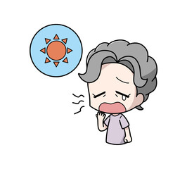 日中に眠気を感じる高齢女性のイラスト