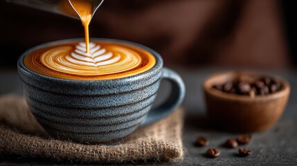Crafting artful coffee creations in a cozy  close-up beverage photography showcasing coffee culture