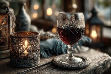 Cozy evening drink experience rustic cabin photography warm lighting close-up relaxation concept