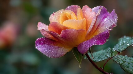 Blooming rose in nature's garden macro photography dew-kissed petals close-up viewpoint floral beauty