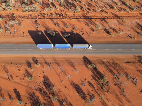 A road train on The Great Northern Highway. Western Australia.