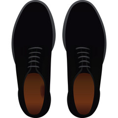 Top view of classic black leather oxford shoes with brown insoles and black laces on a transparent background detailed footwear illustration