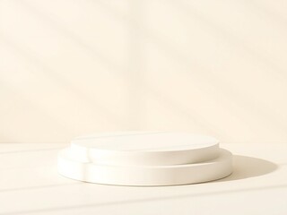 Minimalist cream colored podium with soft shadows and light