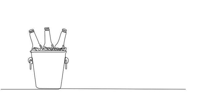 Wine bucket animation continuous one line drawing, One Continuous Line Drawing of Bucket Icon. Single Line Vector Illustration, Self drawing animation of simple line drawing of bucket, Full length pro