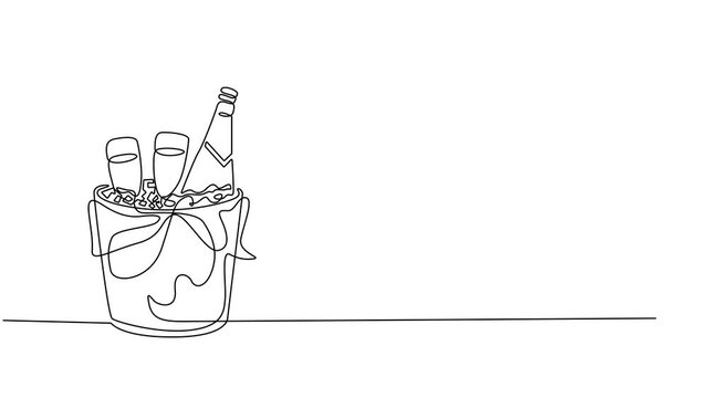 Wine bucket animation continuous one line drawing, One Continuous Line Drawing of Bucket Icon. Single Line Vector Illustration, Self drawing animation of simple line drawing of bucket, Full length pro
