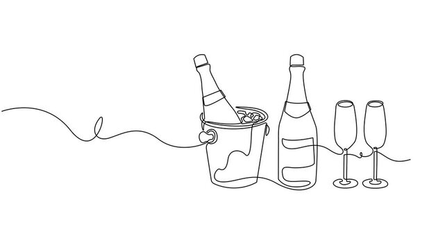 Wine bucket animation continuous one line drawing, One Continuous Line Drawing of Bucket Icon. Single Line Vector Illustration, Self drawing animation of simple line drawing of bucket, Full length pro