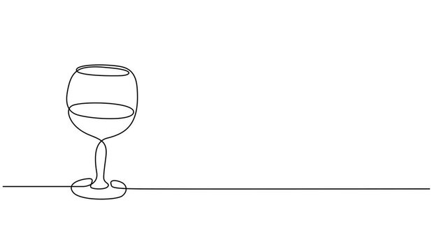 Wine Glass Continuous Line Animation, Minimalistic Monoline Wineglass Animated Drawing, Alcohol Drink Holiday Cartoon Movie, Romantic Dinner Linear Sketch, One Line Wine Glass Animation