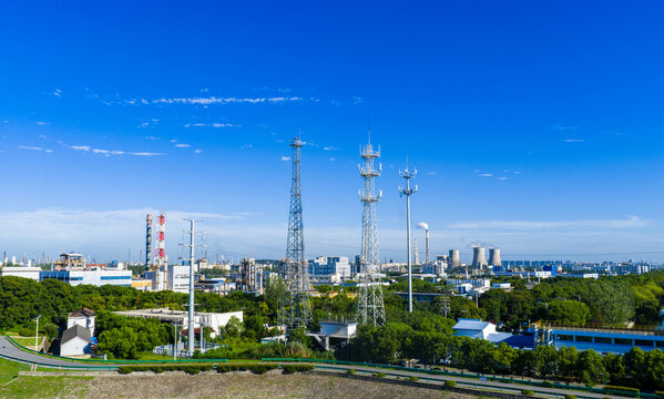 Industrial zone with communication towers 
