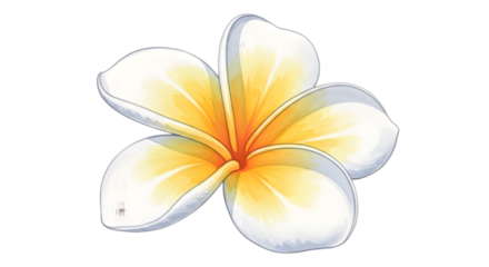 A beautiful white and yellow plumeria flower isolated on transparent background