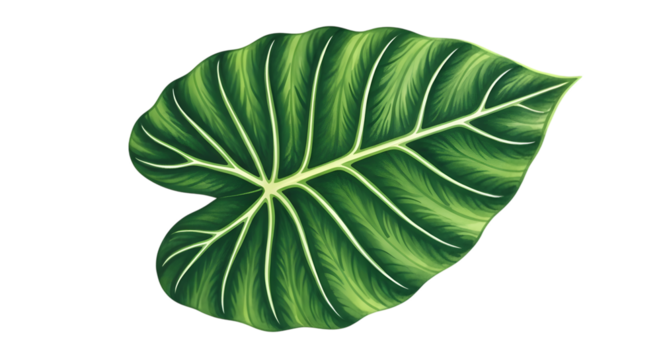 A detailed illustration of a large, green elephant ear leaf with prominent white veins, isolated on a transparent background