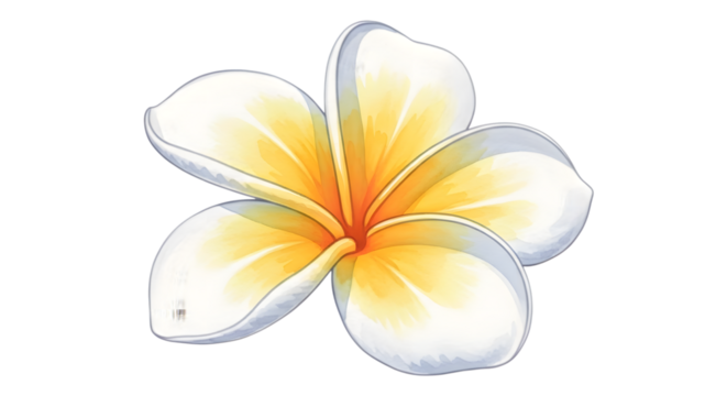A beautiful white and yellow plumeria flower isolated on transparent background