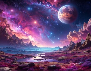 Vast, colorful alien landscape