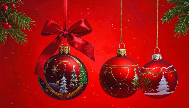  Festive Red Christmas Baubles with Noel Theme on Holiday Background
 - Powered by Adobe