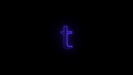 Abstract glowing electric blue light trails forming a stylized letter t against a deep black background