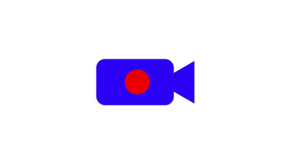 Simple blue video camera icon with a red recording button symbolizing film making and digital content creation on a white background
