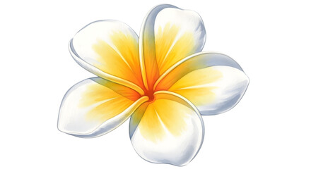 A beautiful white and yellow plumeria flower isolated on a transparent background