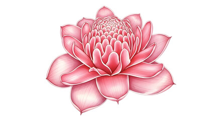 A beautiful pink etlingera elatior flower, also known as torch ginger, isolated on transparent background